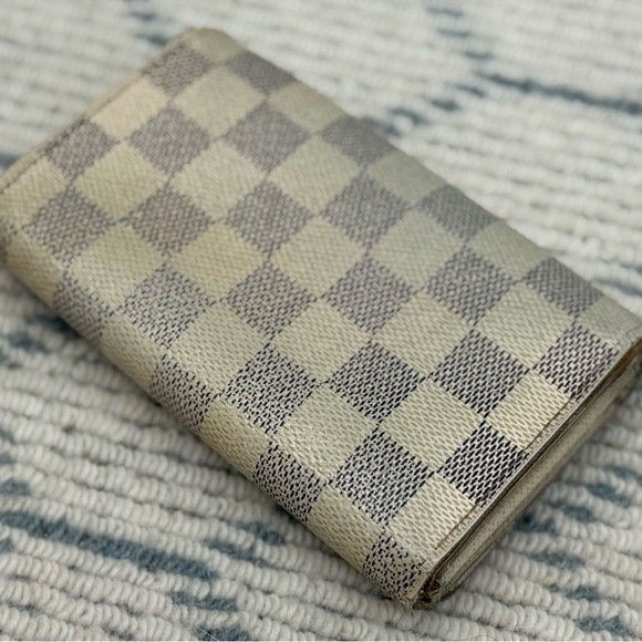 LOUIS VUITTON Vintage Leather Damier Azur Port Monnaie Billets Tresor Wallet - Picture 8 of 16